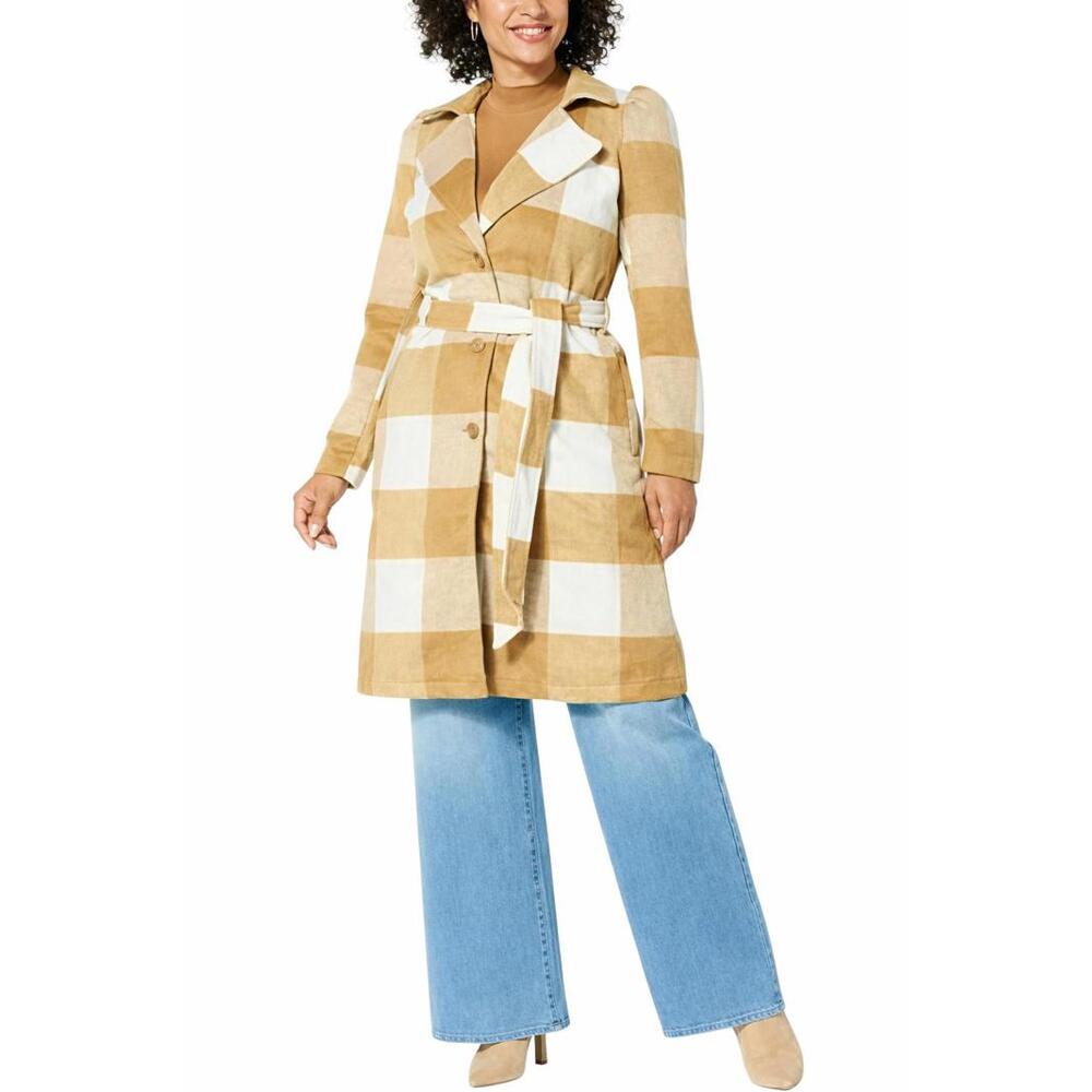 G by Giuliana Women's Black Label Plaid Trench Coat Camel Size XS - Picture 1 of 5